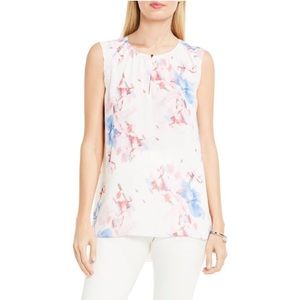 VINCE CAMUTO Watercolour Sleeveless Floral Sheer Overlay Blouse, Size Small